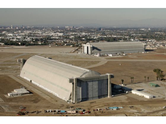 The south hangar, in the foreground, and north hangar sit on the former Tustin Marine base in this 2006 photo. Photo: Jebb Harris OC Register