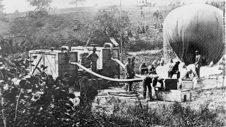 Hydrogen-filled balloons were used for surveillance and reconnaissance during the American Civil War in the 1860s.