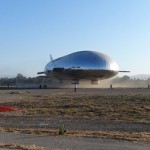 01 The airship hovers near the ground during tethered flight test