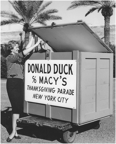 Donald Duck's crate being closed as he heads to New York City. Photo: The Lighter-Than-Air Society Collection