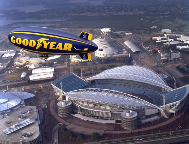 Goodyear's Spirit of the South Pacific flies over one of the venues for the Sideny Olympics in 2000. Photo: Goodyear Tire & Rubber Co.