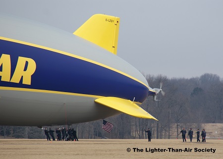 Two propellers on the stern of the airship assist in steering and controlling pitch. Photo; The Lighter-Than-Air Society