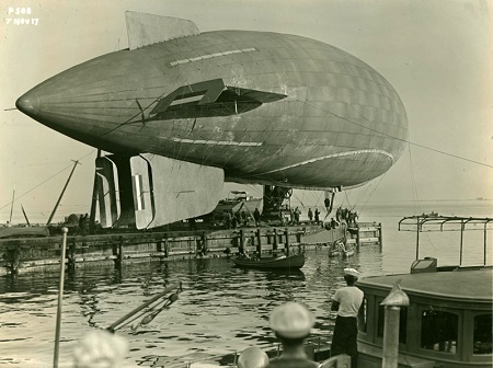 View of the DN-1, the Navy’s first airship, at Naval Aeronautic Station Pensacola on November 7, 1917. Image: Courtesy of National Naval Aviation Museum