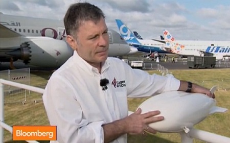 Bruce Dickerson at the Farnborough Air Show discussing the Airlander