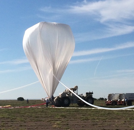 A NASA high-altitude balloon is inflated with helium in preparation for the HySICS science demonstration flight.  Image: NASA Balloon Program Office 