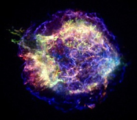 Supernova remnant Cassiopeia A, a source of high energy cosmic rays.  Credit: NASA/CXC/MIT/UMass Amherst/M.D. Stage et al
