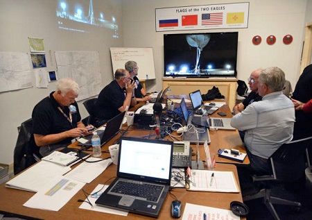Mission Control members for the Two Eagles balloon flight across the Pacific prepare on Saturday morning for the balloon to launch from Saga, Japan.  Photo: Jim Thompson/Albuquerque Journal 