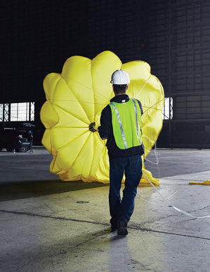 Loon balloons can be landed by carefully releasing helium, but they pack a ¬parachute for -emergencies. Image courtesy of MIT Technology Review