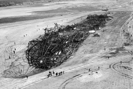Charles Hoff Photo. The charred wreckage of the Hindenburg dirigible after it exploded and burned. Courtesy of the New York Daily News