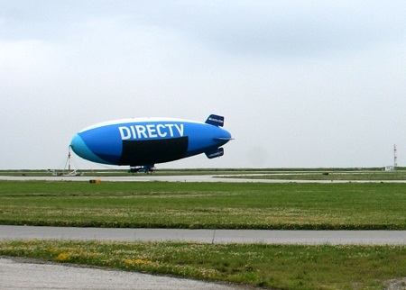 The DirecTV Blimp moored at its mast at the east end of Burke Lakefront Airport in downtown Cleveland