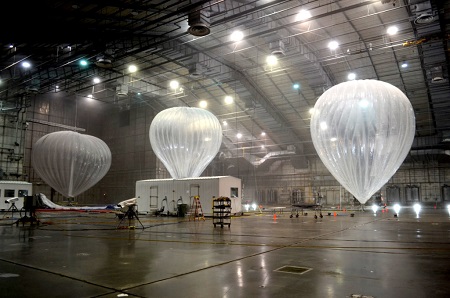 Google Internet balloons being tested at Eglin Air Force Base's McKinley Climatic Laboratory. Photo courtesy of Wired/Google