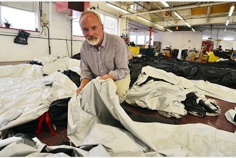 Panels of fabric are sewn together marking the start of production of the solar hybrid hot air balloon at Cameron's Balloons in Bedminster. Pictured - Nick Purvis. Photo by Dan Regan 