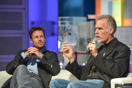 Felix Baumgartner, Pilot, and Art Thompson, Technical Director, talk about the science and technology that made the  Red Bull Stratos mission possible at the Ontario Science Centre on October 13, 2015. The Red Bull Stratos exhibit runs at the Science Centre until January 11, 2016.  Photo: CNW Group/Ontario Science Centre