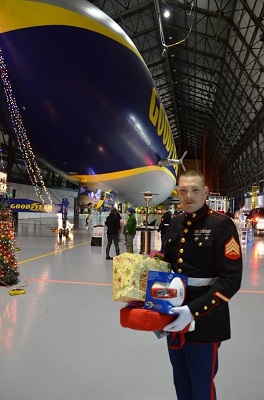 Picture taken during the 2014 Toys for Tots campaign at the Wingfoot Lake hangar in Mogadore, Ohio. Photo courtesy of Goodyear.