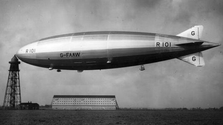 The R101 was built at Cardington. It was the world's largest flying craft at 731ft (223m) long and had been intended to service routes within the British Empire. Image courtesy of BBC/Getty Images.