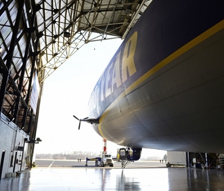 The second new technology Goodyear airship floats out of the hangar for testing. Photo: David Dermer - Akron Beacon Journal.