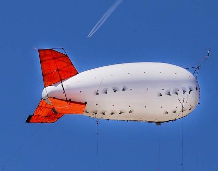 A type of tethered, lighter-than-air platform aerostat has been deployed at Portsmouth International Airport at Pease to monitor and develop more robust and resilient aerostat systems than those in use today. Photo: Rich Beauchesne - Seacoastonline