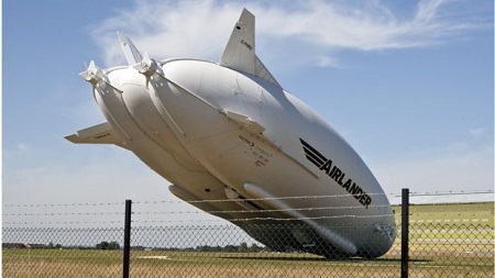 Airlander 10 is understood to have suffered damage on its return to Cardington Airfield. Image: BBC/South Beds News Agency.